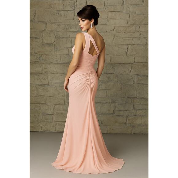 Angelina Faccenda Bridesmaids Gown Size 8 Blush Pink One Shoulder Chiffon Prom - Picture 7 of 16